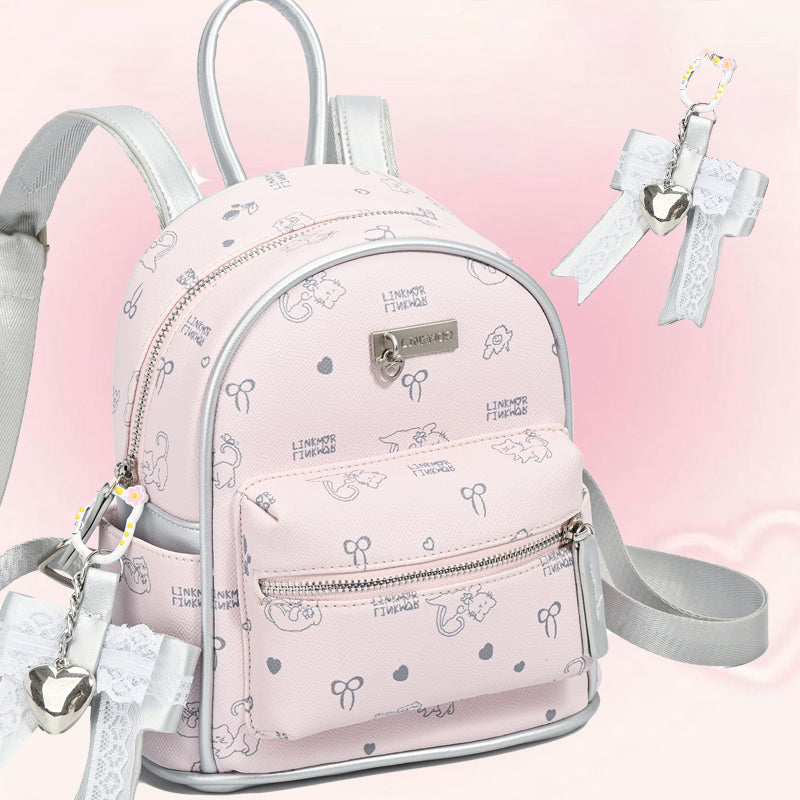 Pink Cute Cat Print Backpack