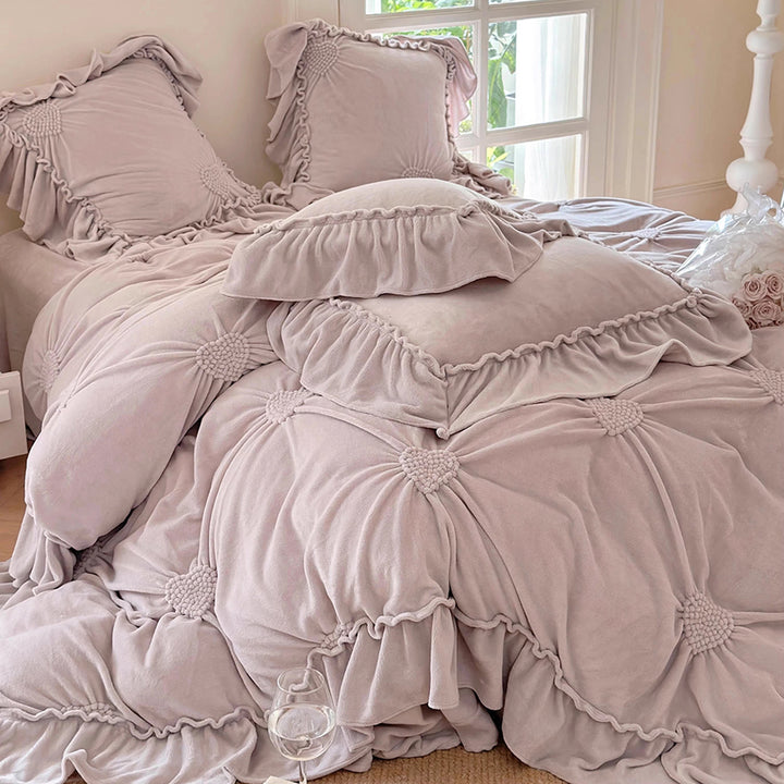 Romantic Heart-Shaped 3D Embroidery Winter Milk Velvet Duvet Cover