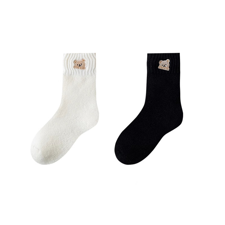 Adorable Embroidered Little Bear Winter Socks  2 Pairs/set