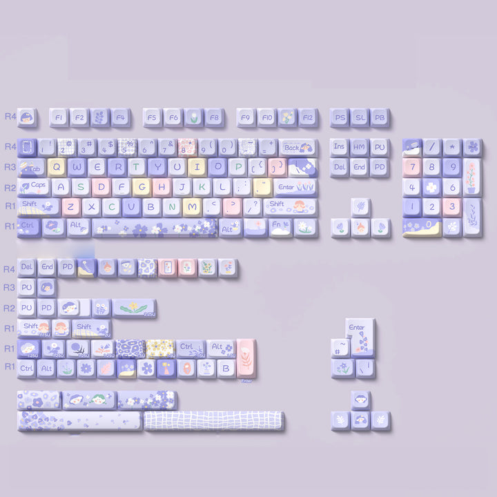 Pastel Lavender Floral Keycaps Set for Mechanical Keyboards