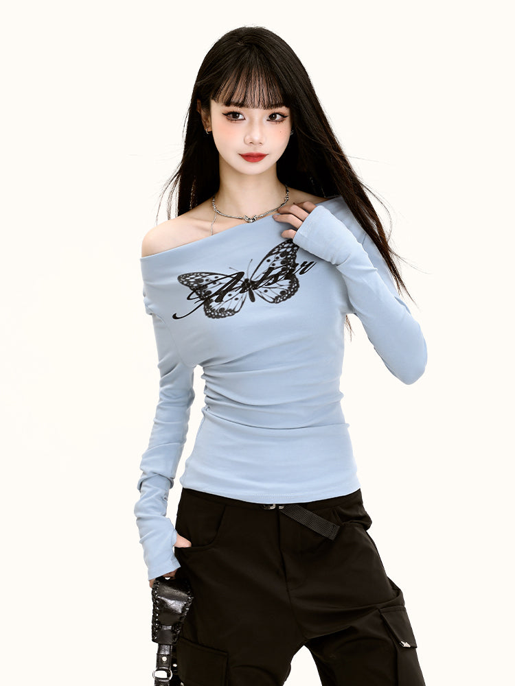 Chic Spring Off-shoulder Long-sleeve Base Top