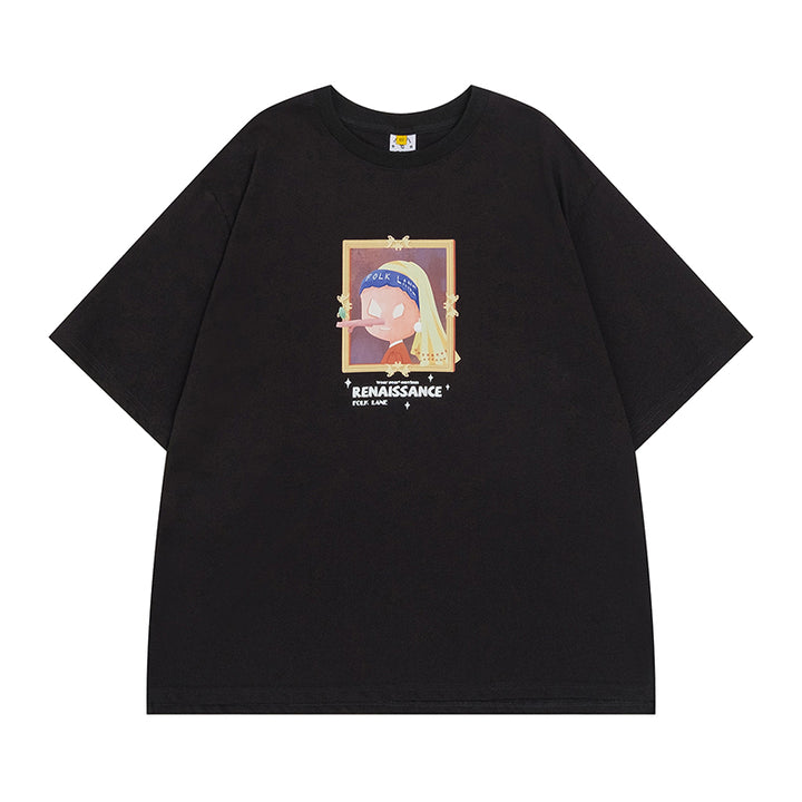 Oil Painting Letter Printed Loose Short Sleeve Summer T-shirt