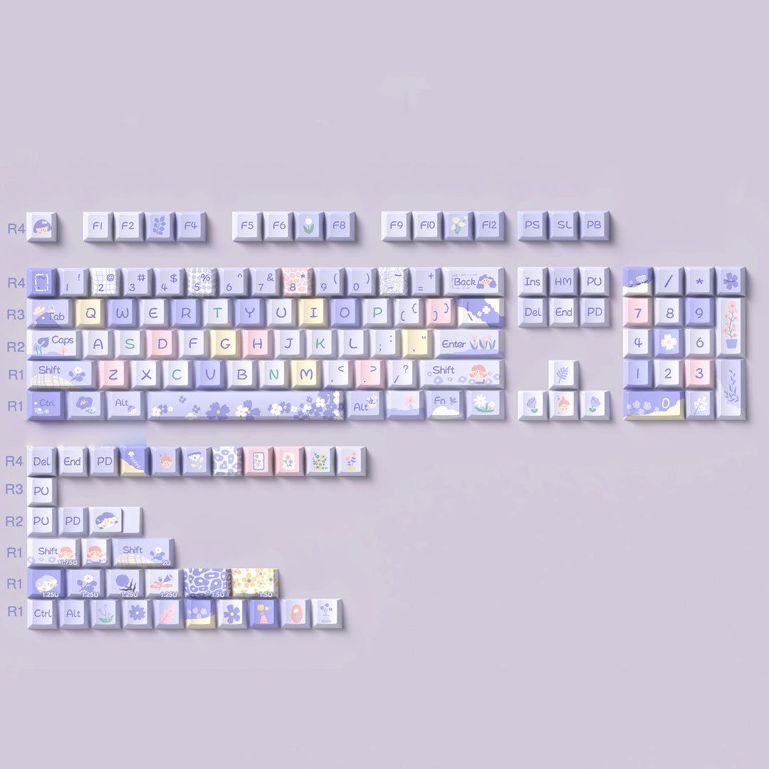 Pastel Lavender Floral Keycaps Set for Mechanical Keyboards
