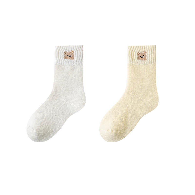 Adorable Embroidered Little Bear Winter Socks  2 Pairs/set