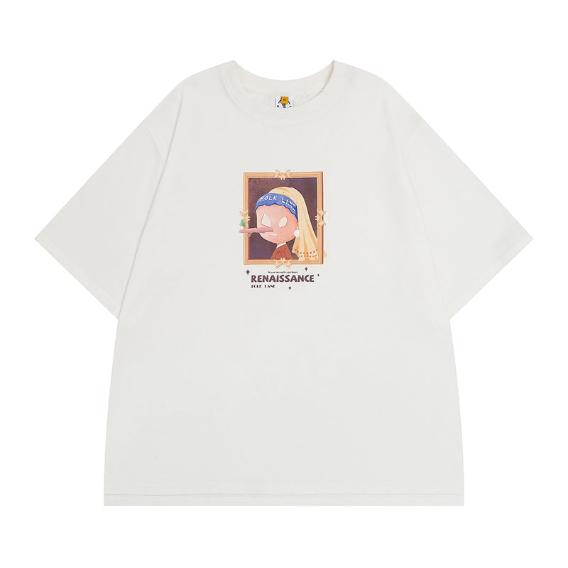 Oil Painting Letter Printed Loose Short Sleeve Summer T-shirt