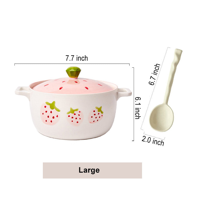 Cute Strawberry Ceramic Ramen Bowl