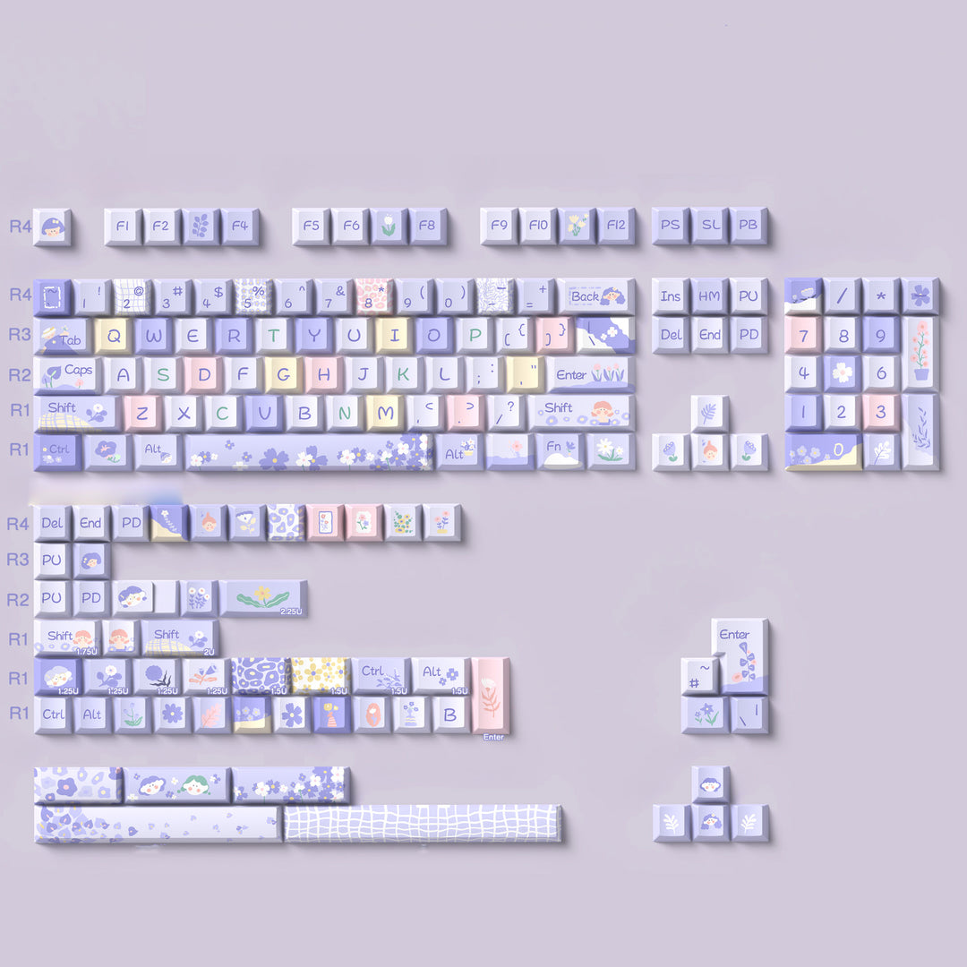 Pastel Lavender Floral Keycaps Set for Mechanical Keyboards