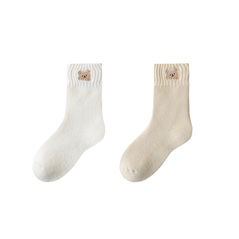Adorable Embroidered Little Bear Winter Socks  2 Pairs/set