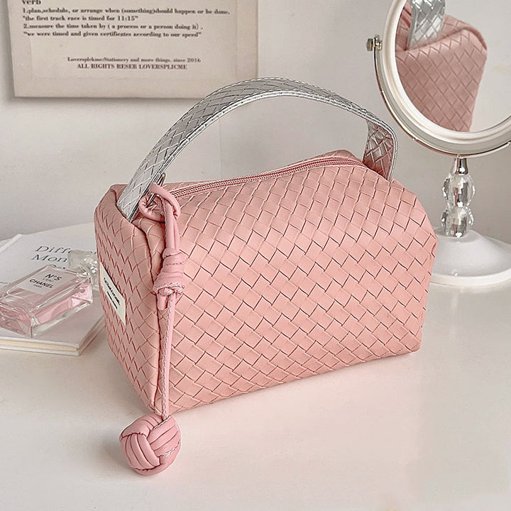 Weave Design Silver Pink Makeup Bag