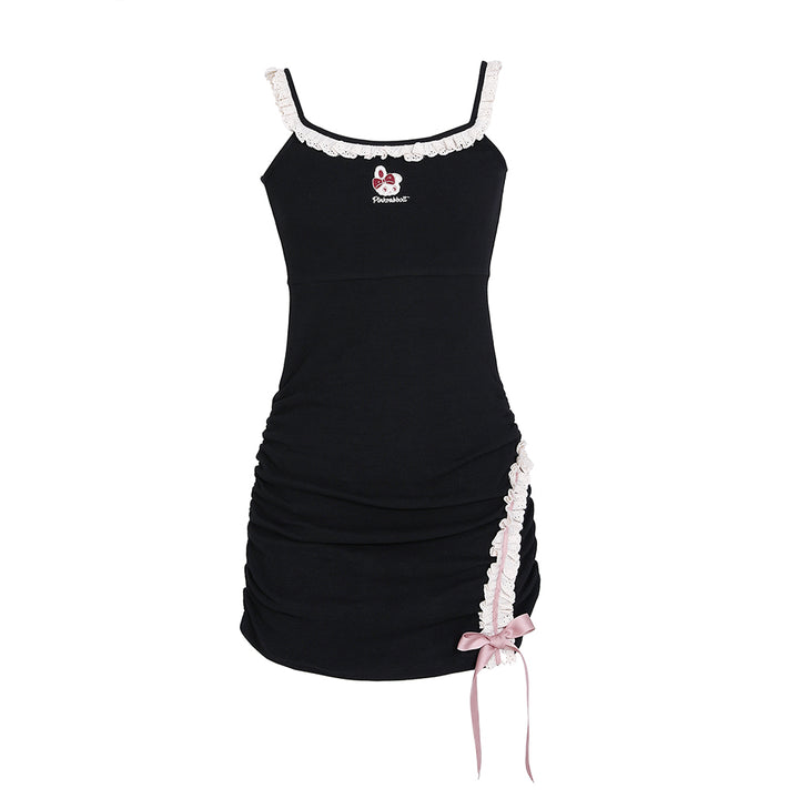 Rabbit Embroidery Waist Slimming Lace Strap Dress