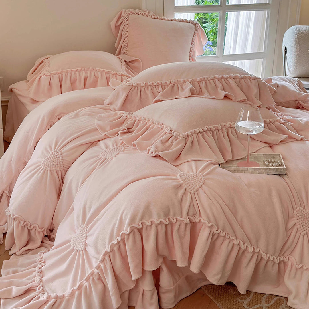 Romantic Heart-Shaped 3D Embroidery Winter Milk Velvet Duvet Cover