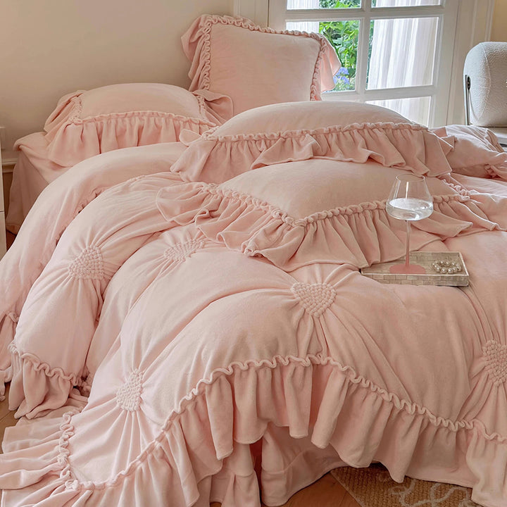 Romantic Heart-Shaped 3D Embroidery Winter Milk Velvet Duvet Cover