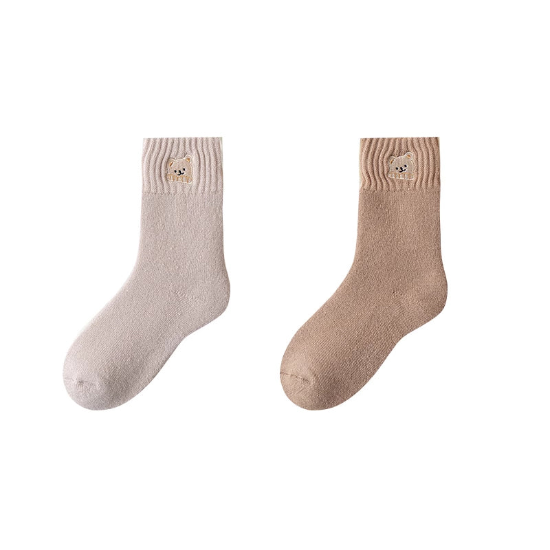 Adorable Embroidered Little Bear Winter Socks  2 Pairs/set