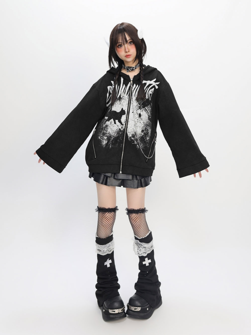 Shadow Operation Bell Sleeve Hoodie | Y2K Aesthetic