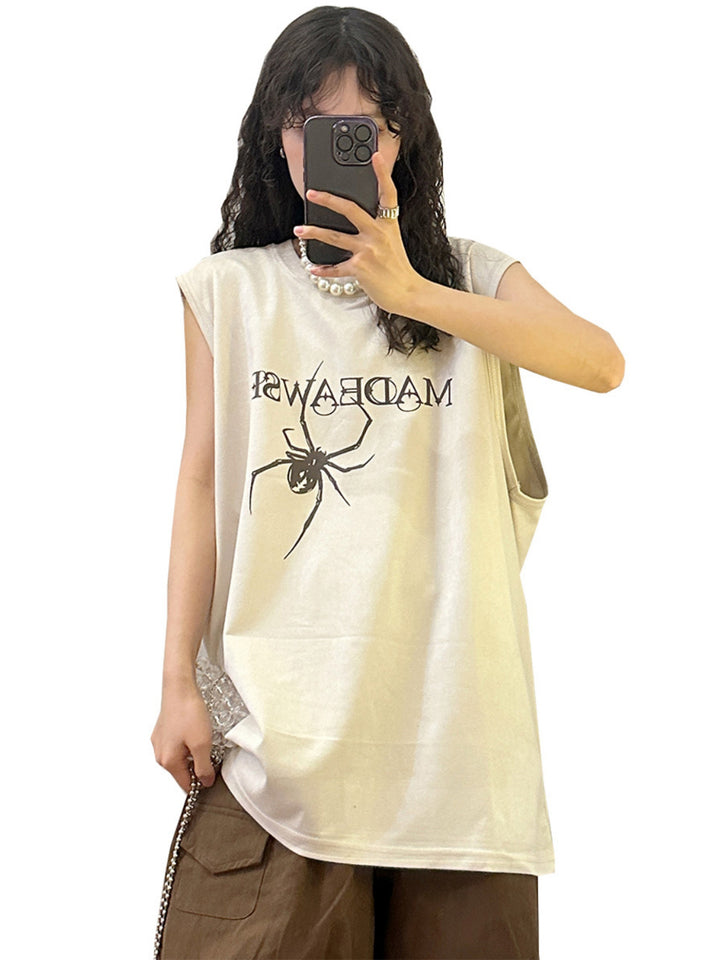 Spider Print Sleeveless T-Shirt