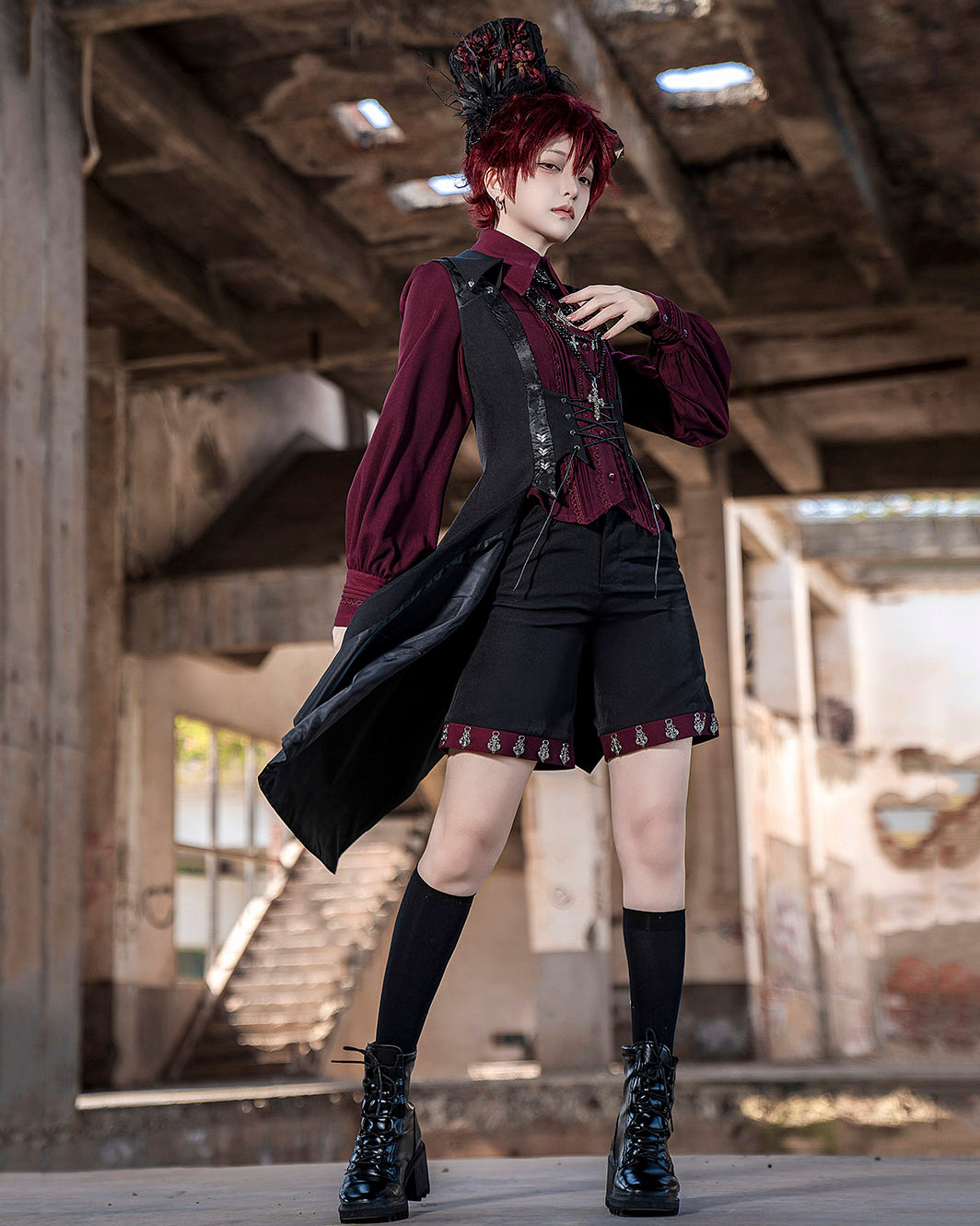 Vintage Dark Lolita Medieval Slim Long Vest