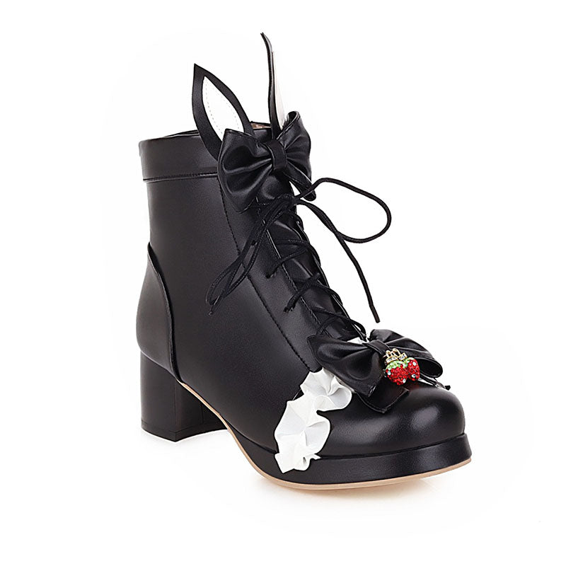 Sweet Strawberry Bunny Ears Boots