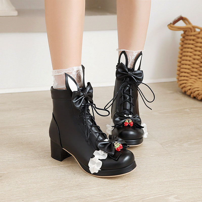 Sweet Strawberry Bunny Ears Boots
