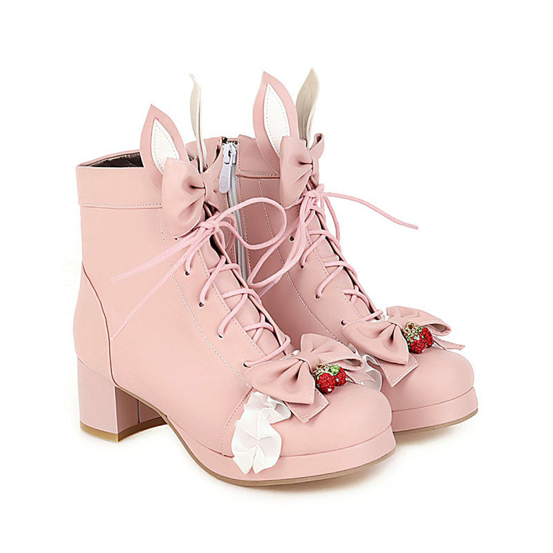 Sweet Strawberry Bunny Ears Boots
