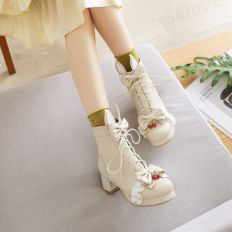 Sweet Strawberry Bunny Ears Boots