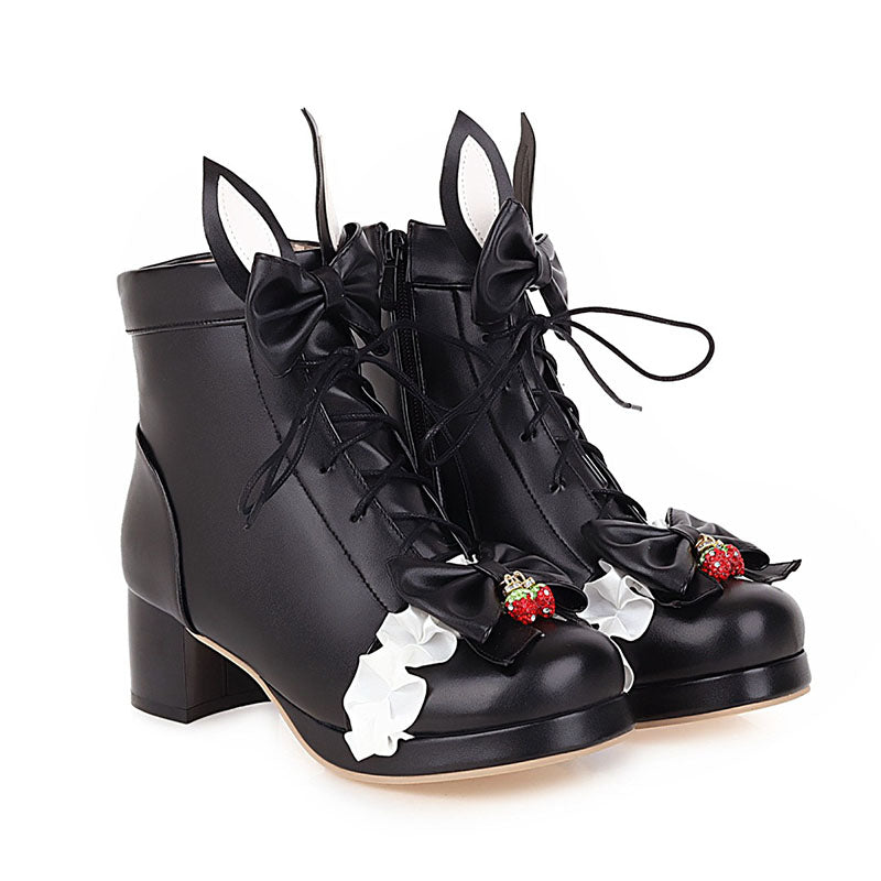 Sweet Strawberry Bunny Ears Boots