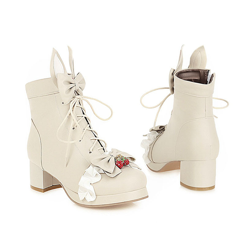 Sweet Strawberry Bunny Ears Boots