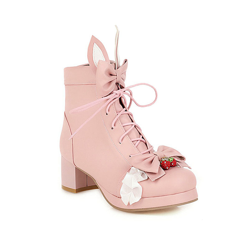 Sweet Strawberry Bunny Ears Boots