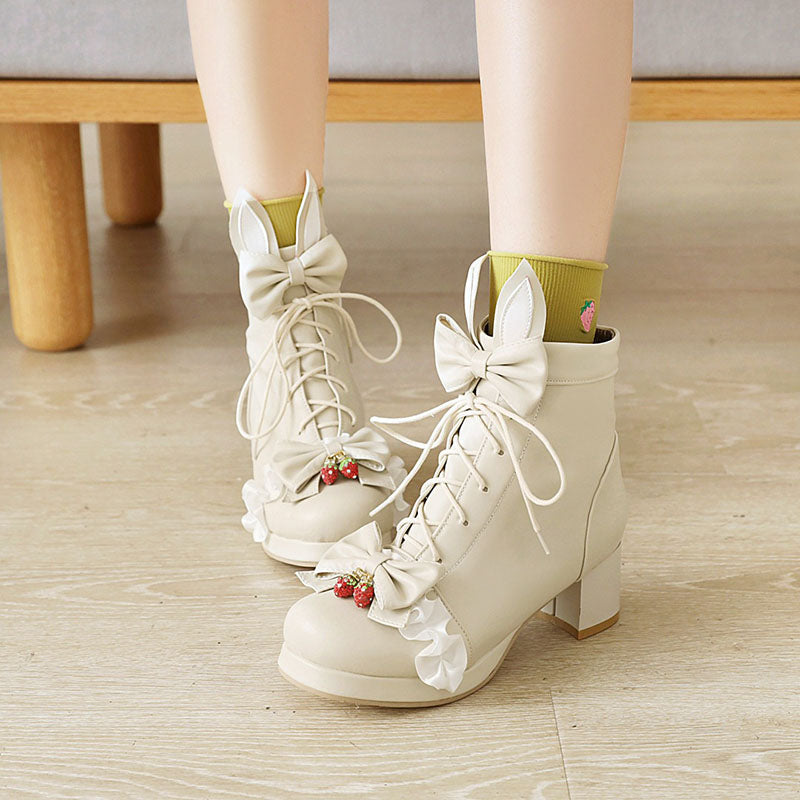 Sweet Strawberry Bunny Ears Boots