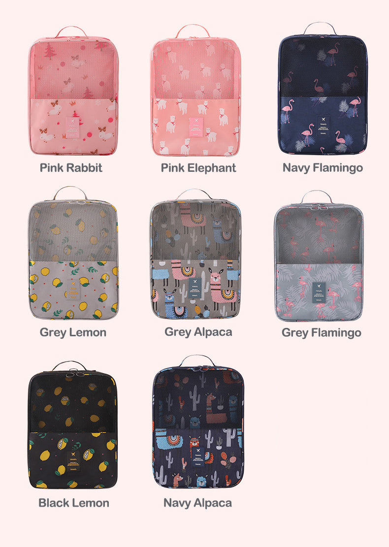 Rabbit Elephant Flamingo Lemon Alpaca Print Travel Shoes Bag Organizer