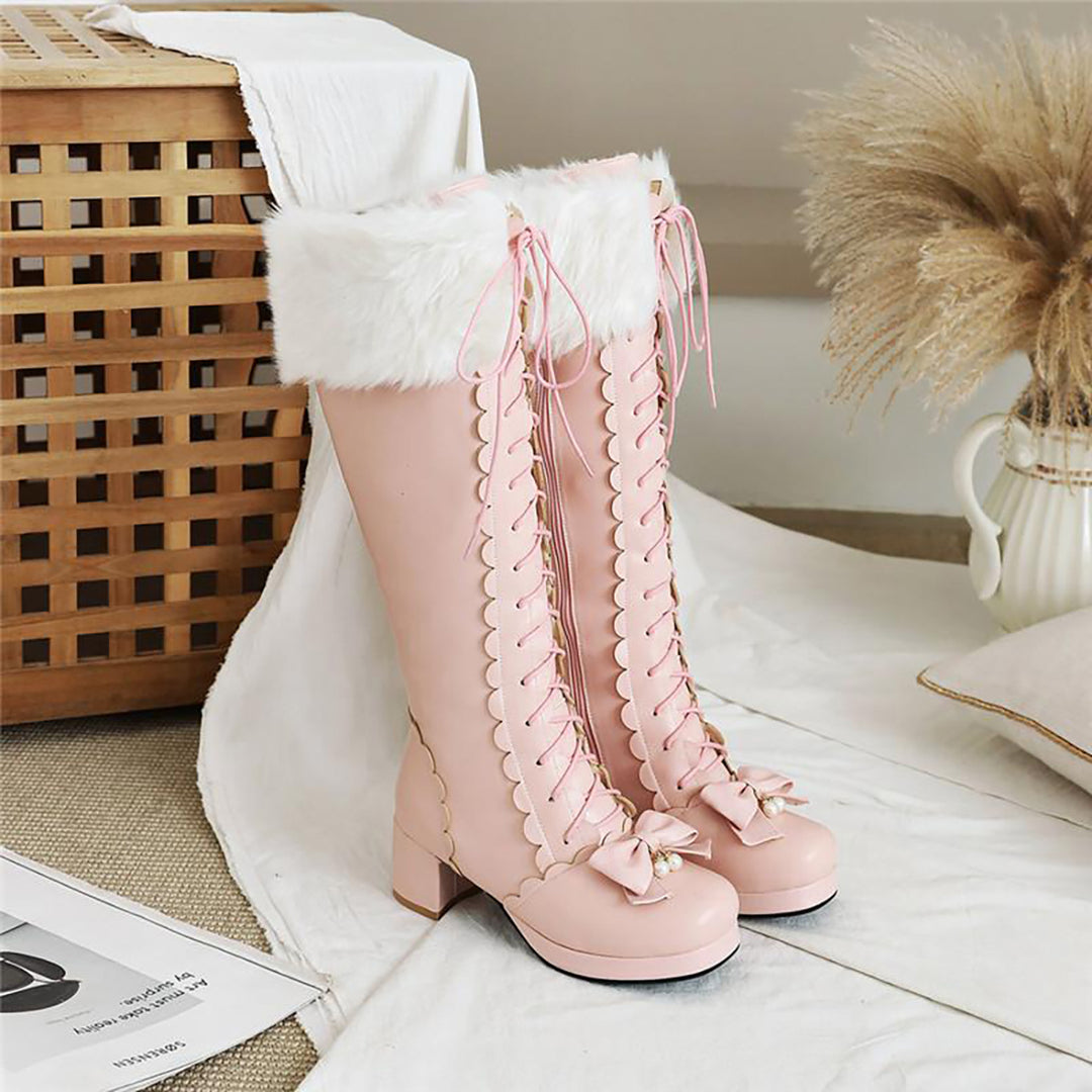 Lolita Bowknot Warm Knee High Boots