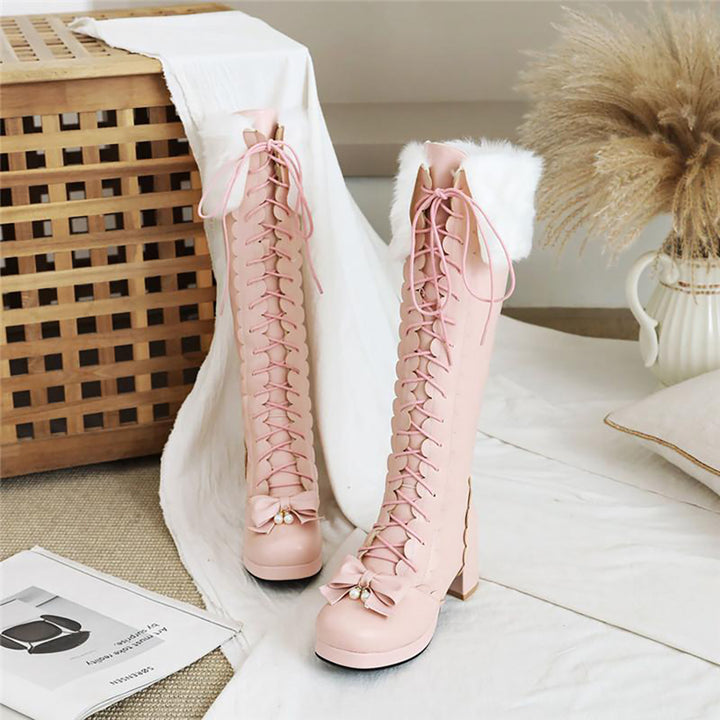 Lolita Bowknot Warm Knee High Boots