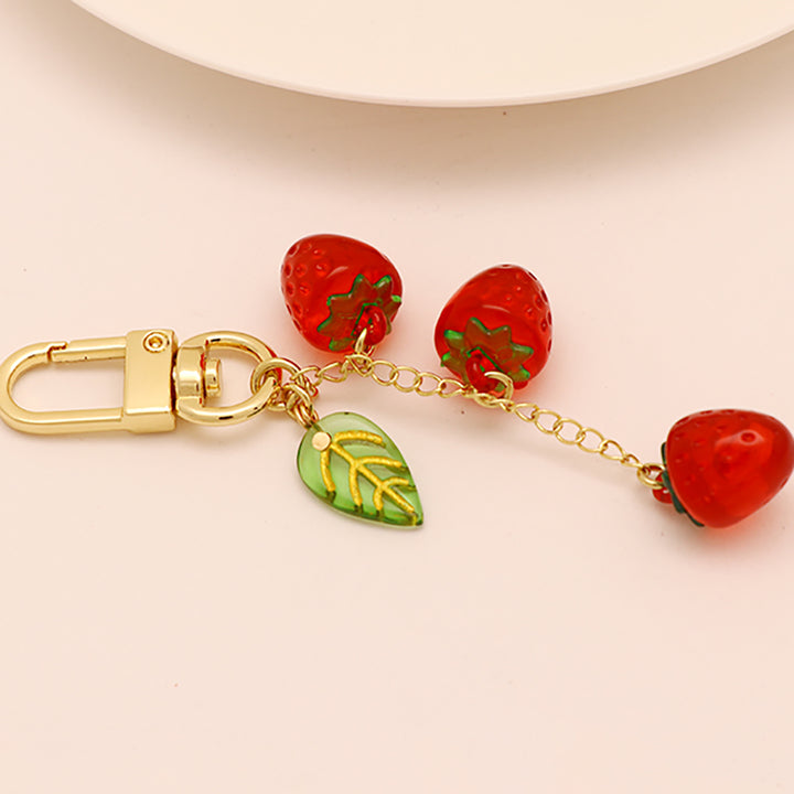 Sweet Pink Red Strawberries Keychain
