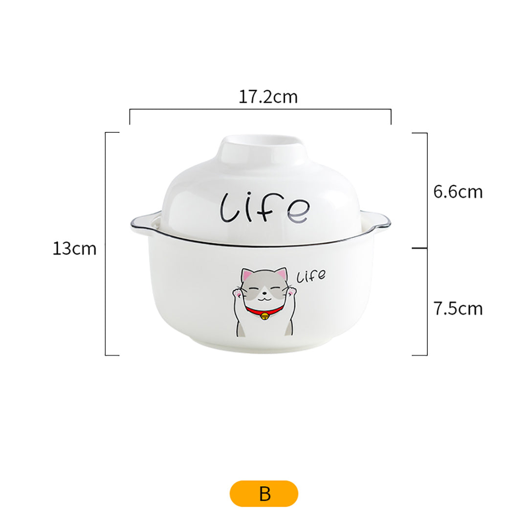 Cute Cartoon kitties Print Ceramic Noodle Bowl Set