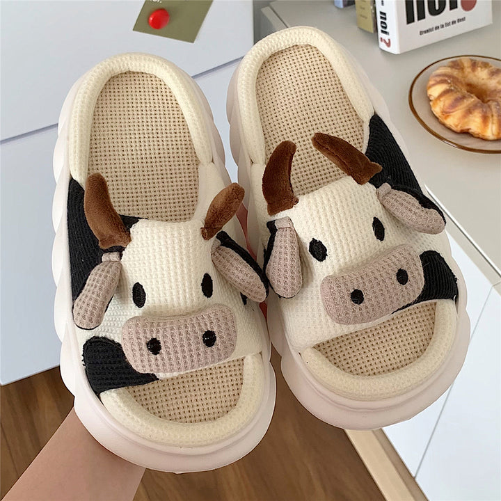 Kawaii Cow Linen Summer Sandals