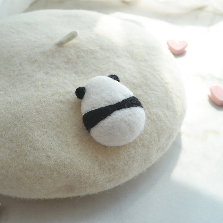 Panda Back White Beret Hat