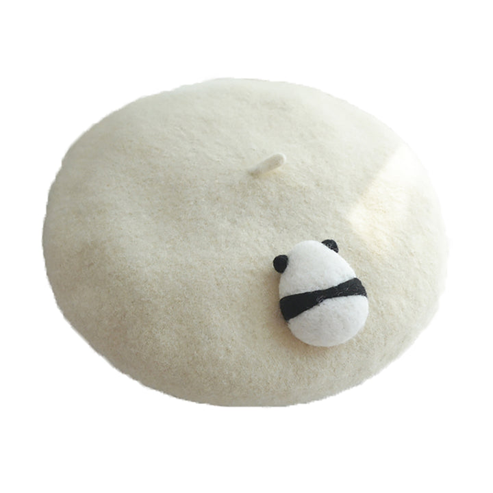 Panda Back White Beret Hat