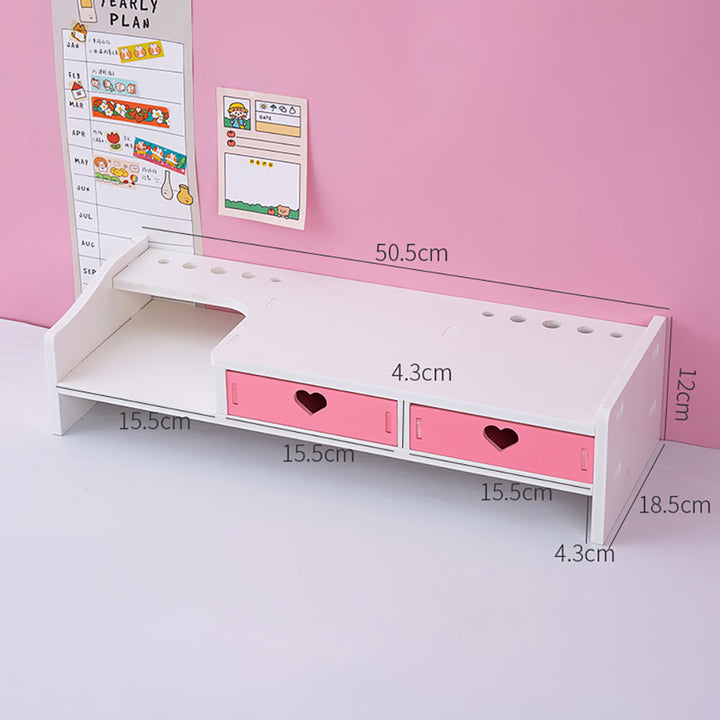 Kawaii Hearts Pink Wooden Desk Organizer