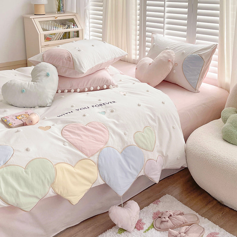 Sweet Love Heart Embroidery Bedding Set