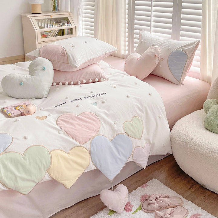 Sweet Love Heart Embroidery Bedding Set