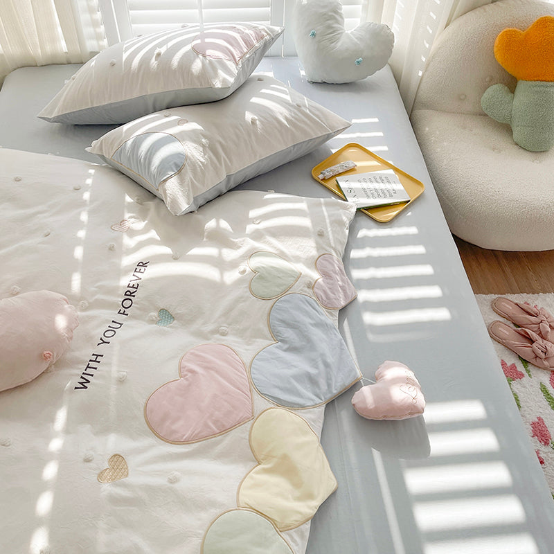 Sweet Love Heart Embroidery Bedding Set