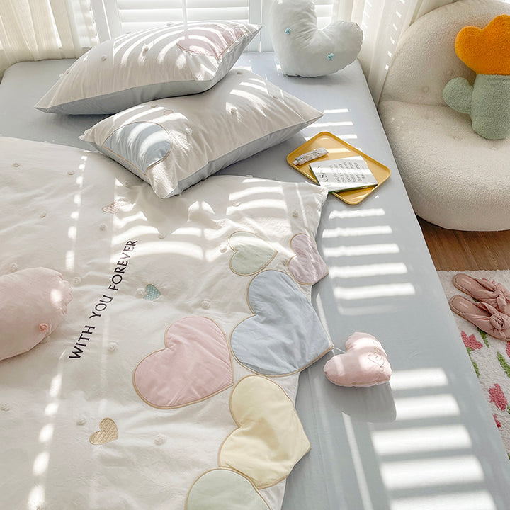 Sweet Love Heart Embroidery Bedding Set