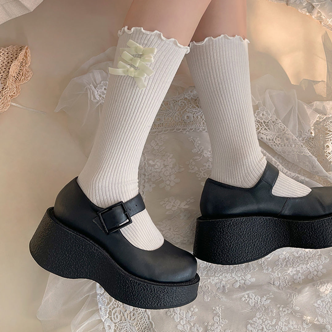Velvet Bowknots Cotton Lolita Stockings