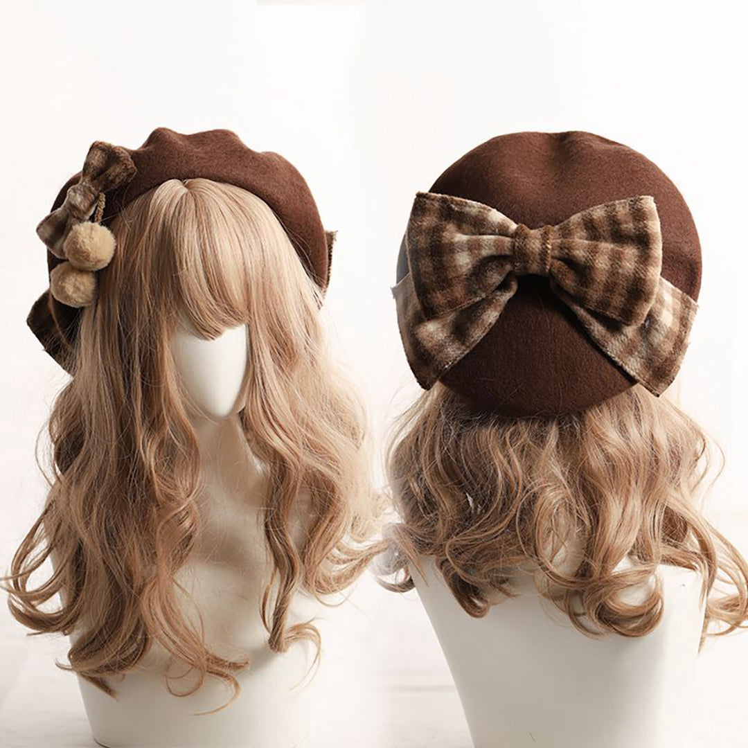 Plaid Big Bow Beret Hat
