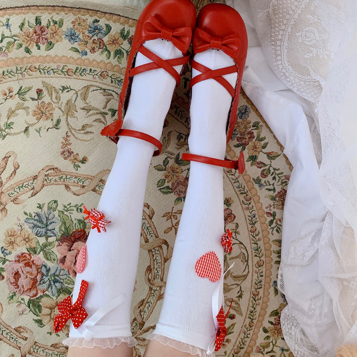 Lolita Hearts Ribbon Knee High Socks