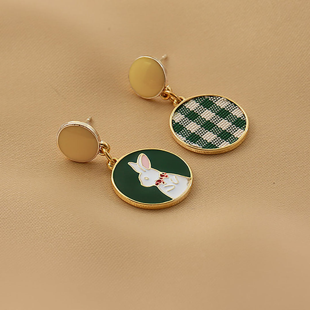 Rabbit Plaid Pattern 925 Sterling Silver Stud Earrings