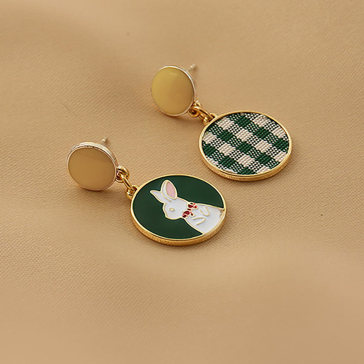 Rabbit Plaid Pattern 925 Sterling Silver Stud Earrings