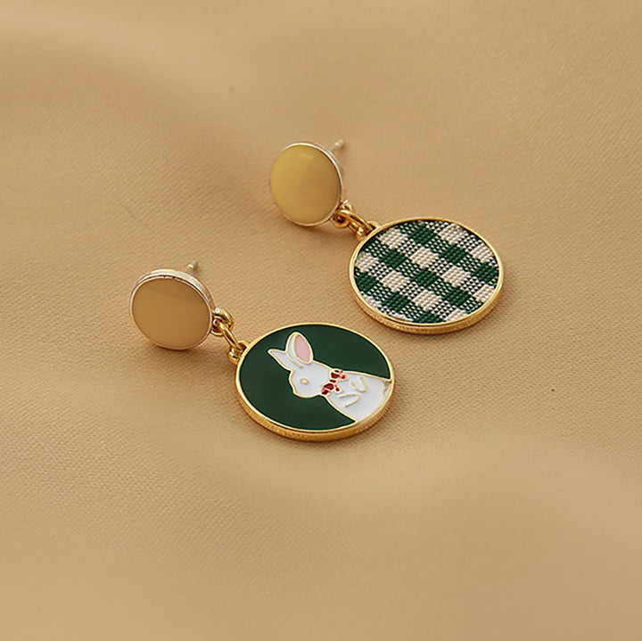 Rabbit Plaid Pattern 925 Sterling Silver Stud Earrings
