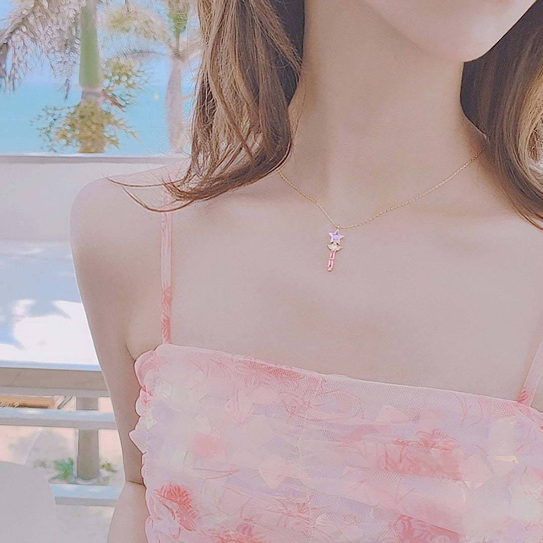 Magical Fairy Wand Pendant Silver Necklace