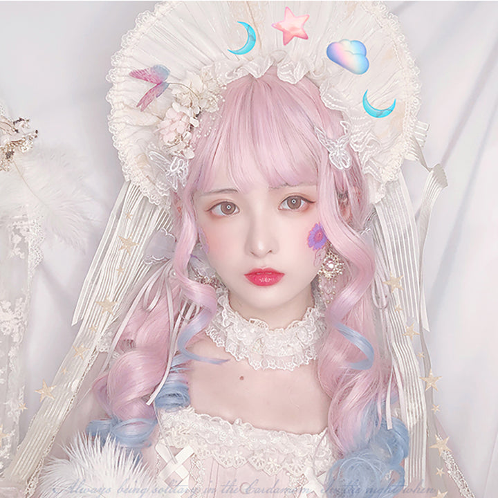 Pink Blue Long Curly Wig