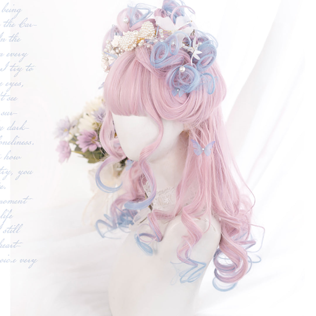 Pink Blue Long Curly Wig